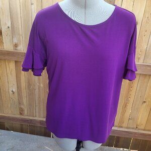 Charter Club women's bright blue geo dot surplice knit 3/4 sleeve top size small